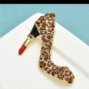 Elegant Gold and Red High Heel Brooch